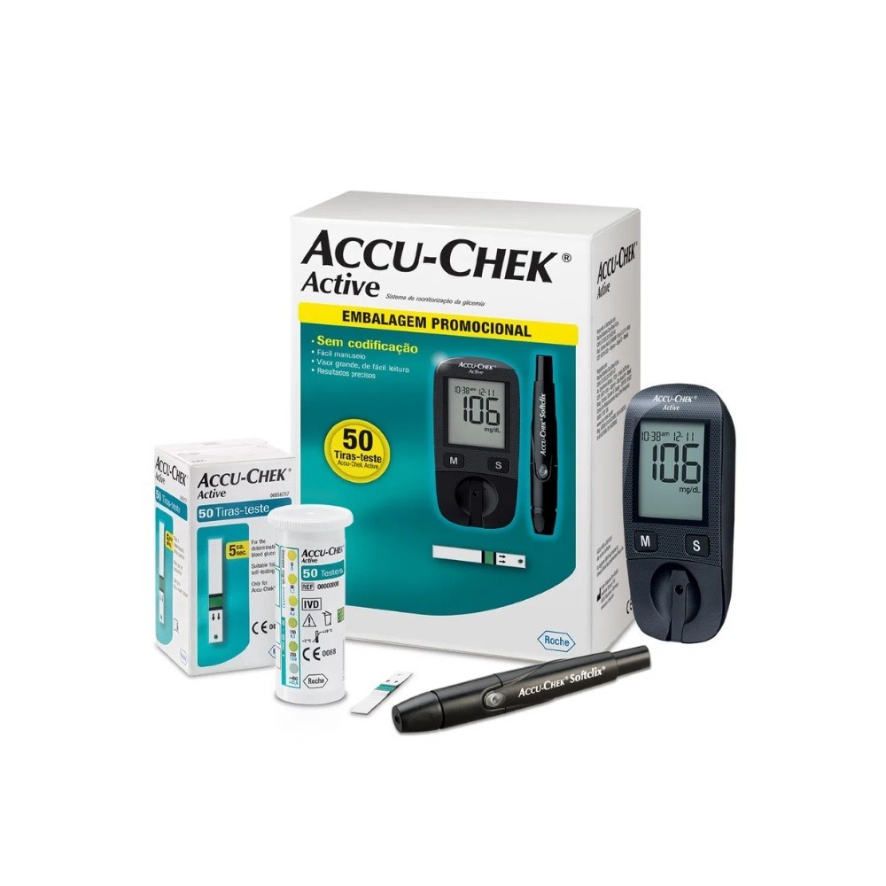 APARELHO GLICEMIA ACCU-CHEK ACTIVE (KIT) C/50 TIRAS - ROCHE