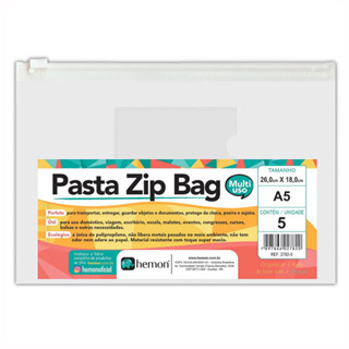 Pasta Zip Bag versátil cristal 2782 26x18cm 5 unidades Hemon