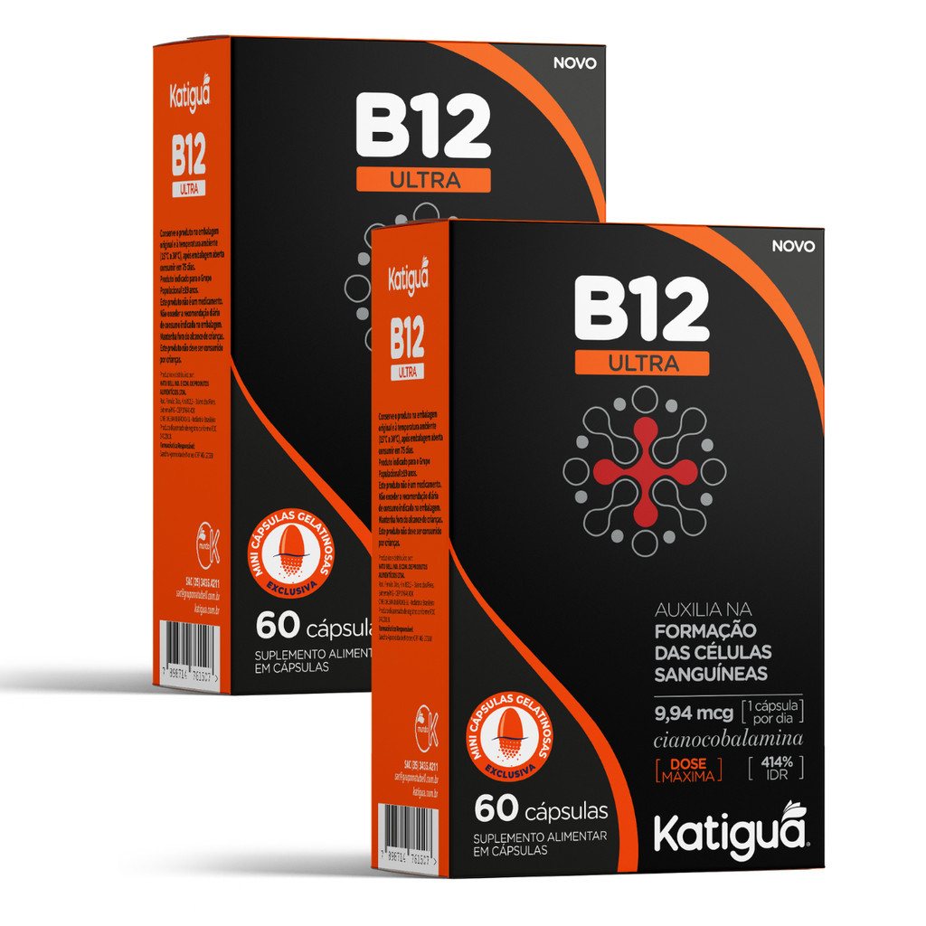Kit 2 B12 Vitamina 9,94MCG Ultra Concentrado 60 Gelcaps Original Katiguá