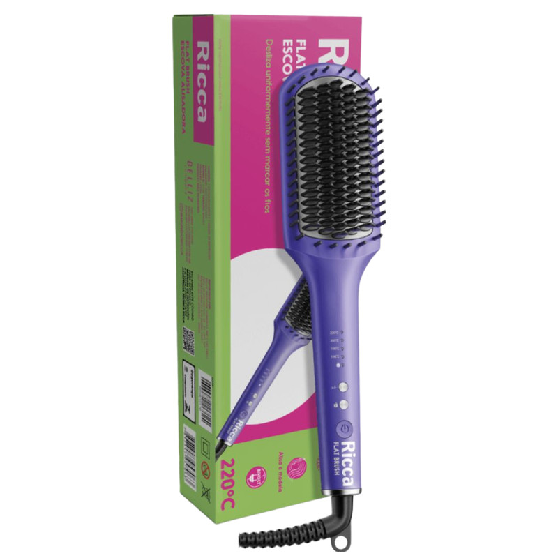 Flat Brush Escova Alisadora 4 Temperaturas Bivolt Ricca - Beauty