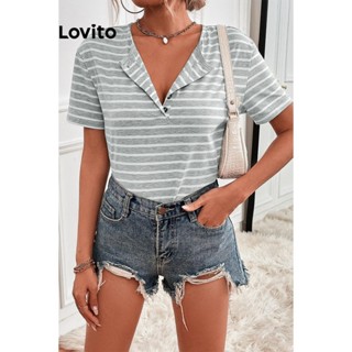 Lovito Camiseta Casual Listrada Com Botões Para Mulheres LNL45017