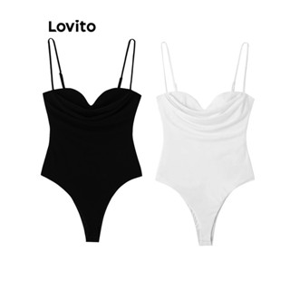 Lovito Sexy Body Feminino Liso Drapeado de Coração LNL39185 (Branco/Preto)