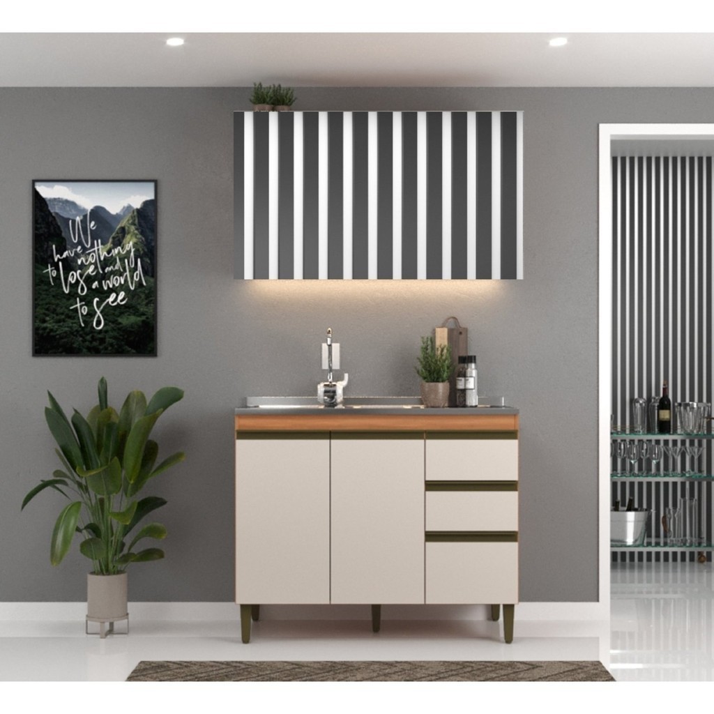 Balcão Para Cozinha 3 Gavetas 2 Portas 120cm Cecília Freijó/Off White em Oferta na Shopee