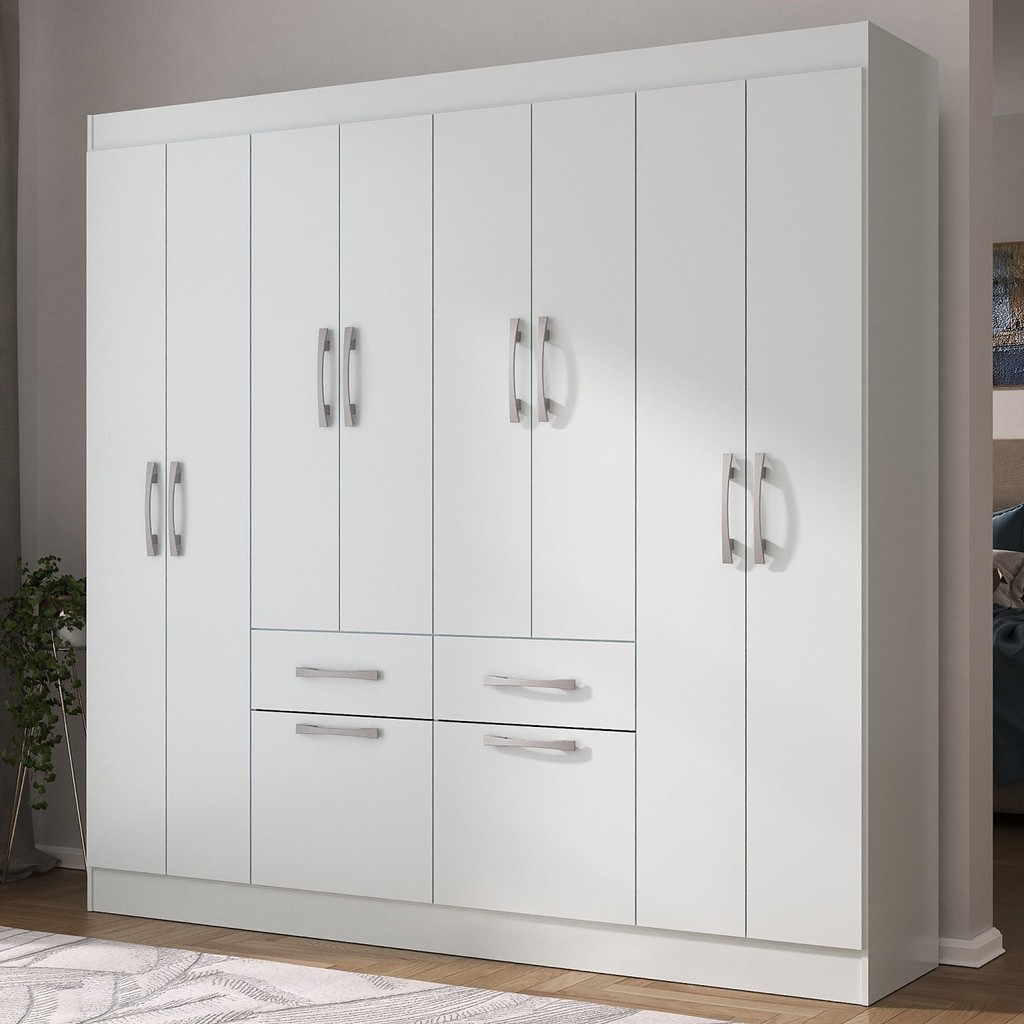 Guarda-roupa Casal 8 Portas 2 Gavetas 2 Basculante Rubi Yescasa Branco em Oferta na Shopee