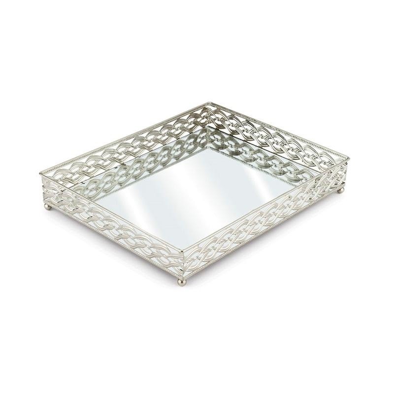 Bandeja Retangular 45x30cm Espelhada Francesa Bar Decoração Prata MEK