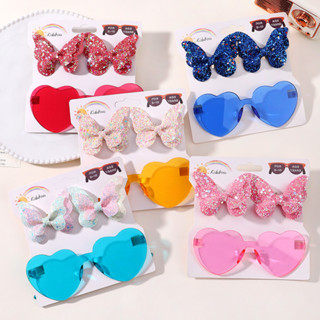 Óculos De Borboleta Cintilantes Conjuntos De Para Cabelo Ponto De Onda Fashion Wave Kids Hairgripes Love Glasses Hair Accessories em Oferta na Shopee