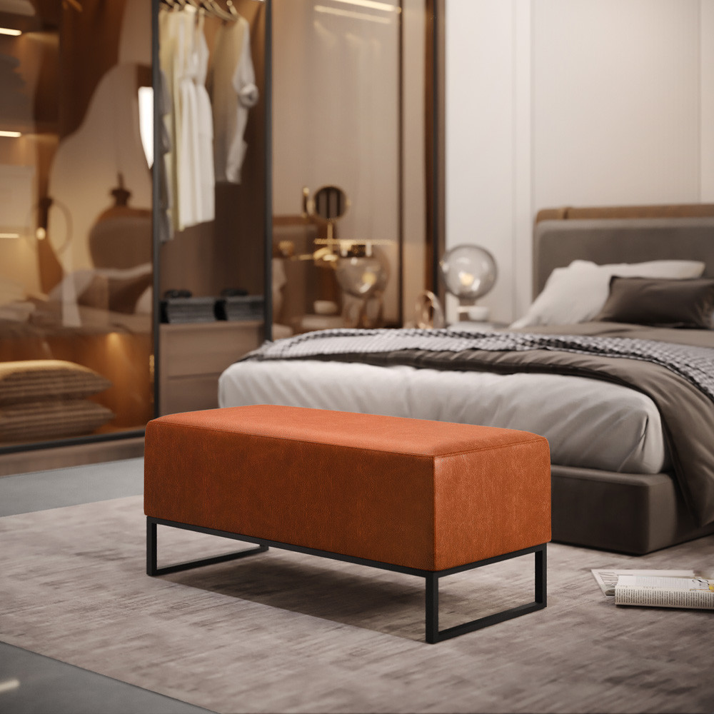 Puff Decorativo Para Sala de Estar Cléo W01 Base de Ferro 90 cm Couríssimo Camel - Lyam Decor em Oferta na Shopee