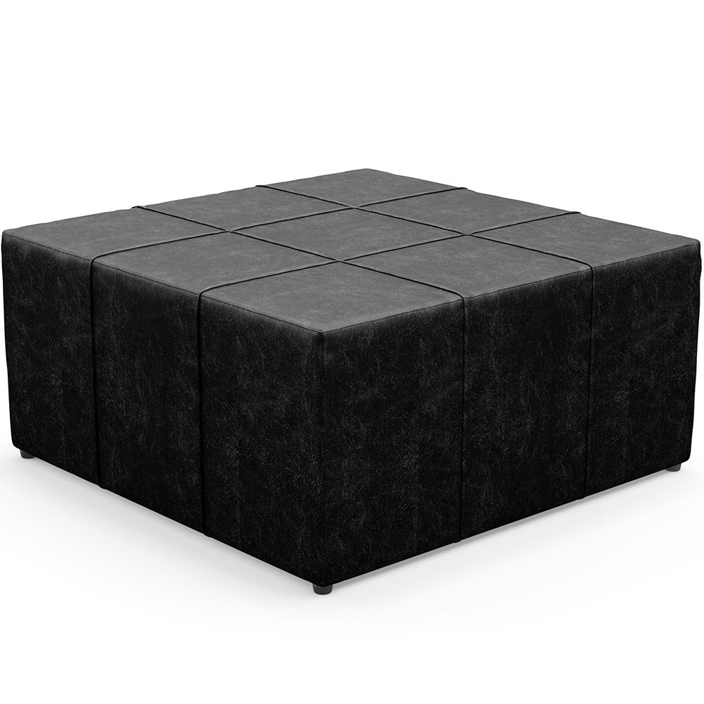 Puff Decorativo Para Sala de Estar Quadrado Milano 90x90cm W01 Couríssimo Preto - Lyam Decor - Home & Living