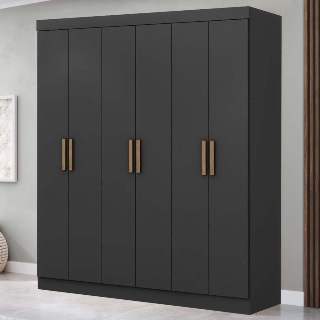 Guarda-Roupa Casal Holanda 6 Portas 2 Gavetas Preto - Maxel - Home & Living