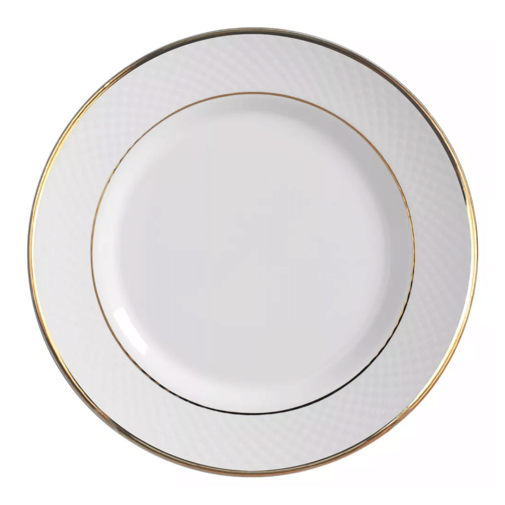 Prato Fundo Cerâmica Luxo Borda Dourada Filete Ouro 25cm Relevo Gold Mesa Posta - Home & Living