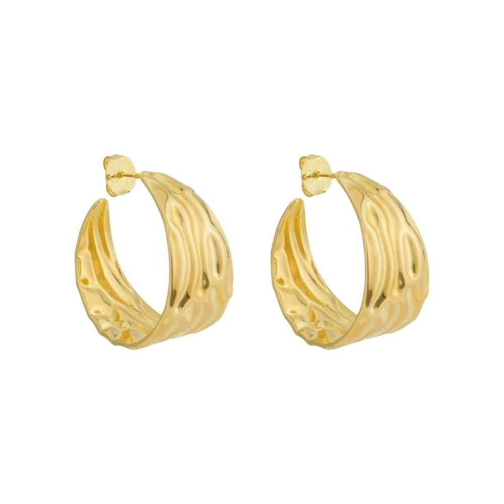 BRINCO ARGOLA FOLHEADO A OURO 18K TEXTURIZADA MICHELLE PIUKA em Oferta na Shopee