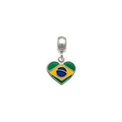 Berloque Prata 925 Bandeira do Brasil formato coração / Copa do Mundo / Torcedor