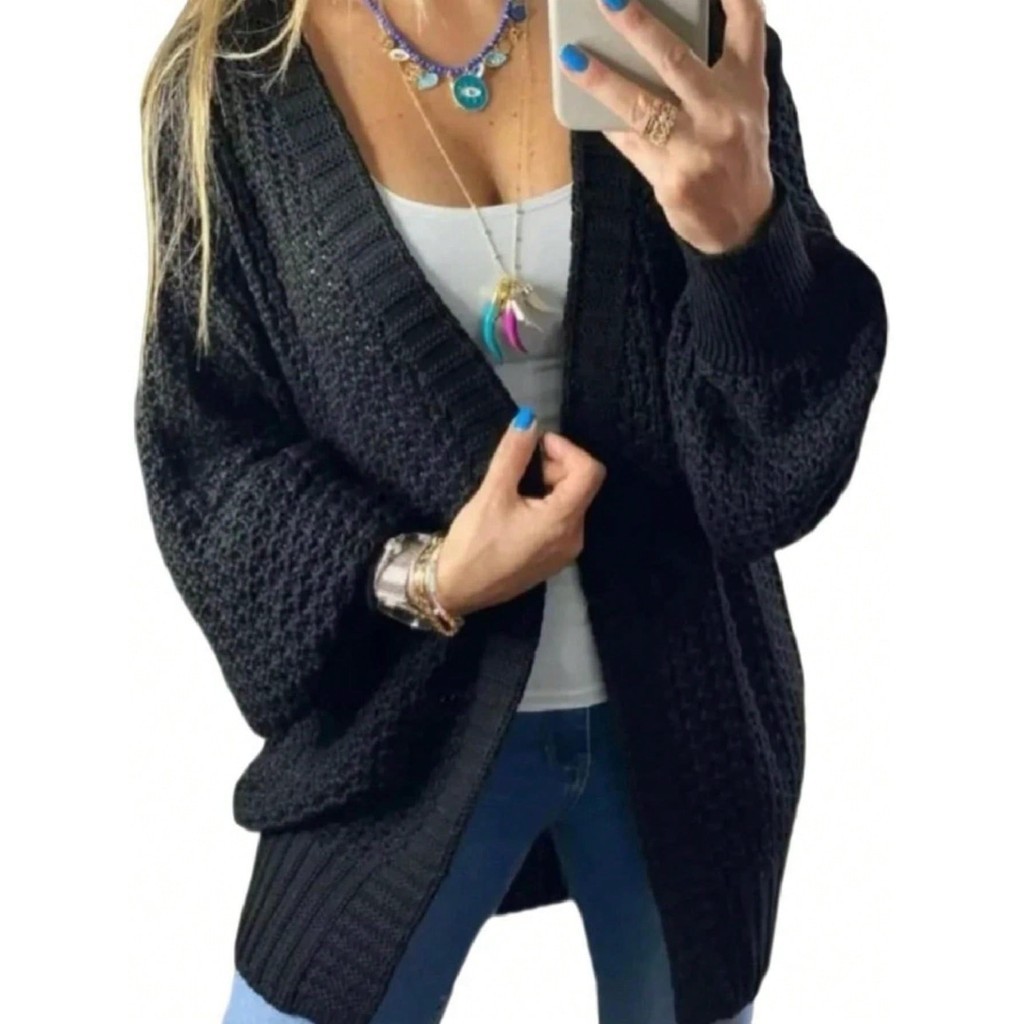 Cardigan Tricô Outono /Inverno Manga longa casaquinho Feminino Lançamento