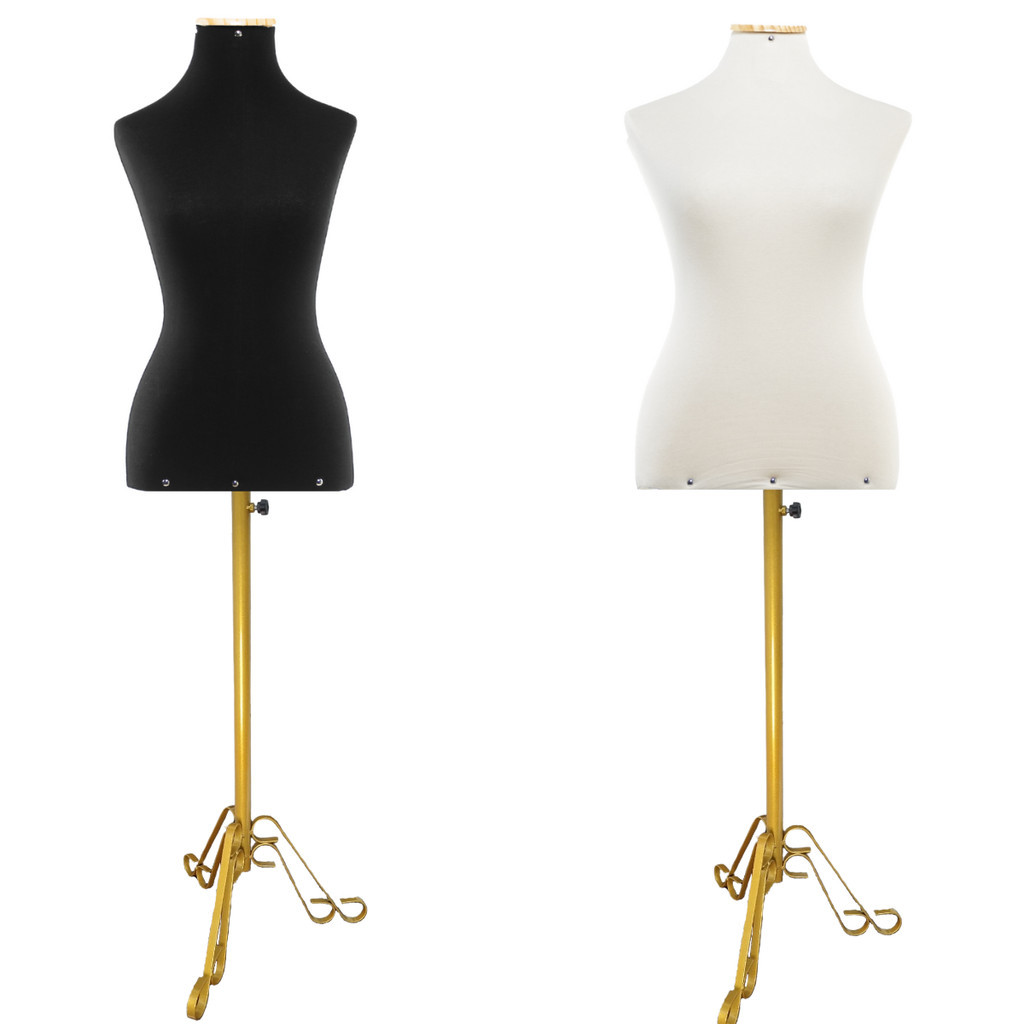 1 Manequim Busto Feminino Forrado Com Pedestal ornado duplo Dourado Vitrine Loja Confecção