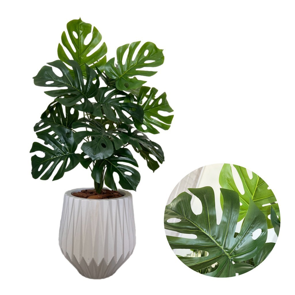 Planta Artificial Costela de Adão Com Vaso Origami Completo