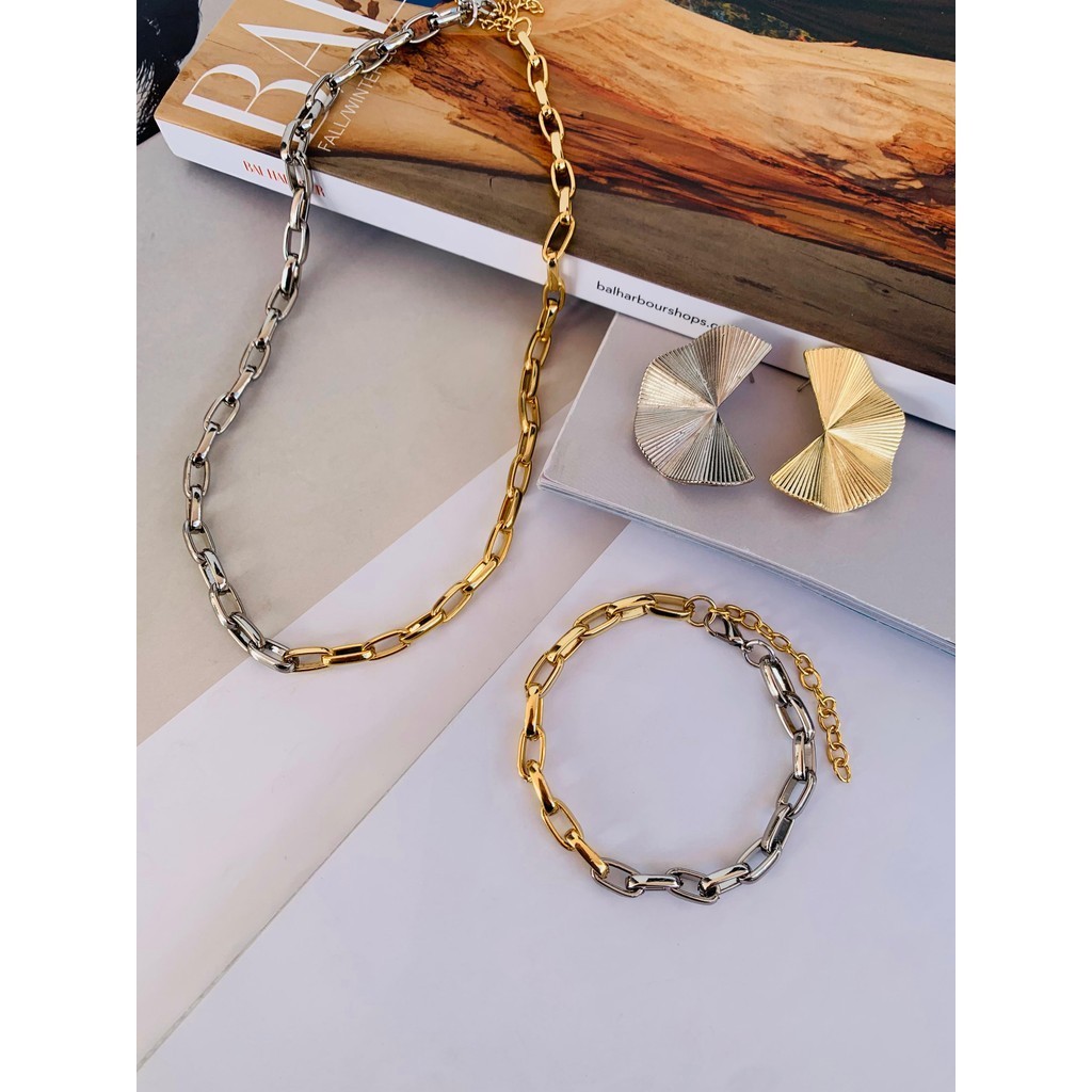 Conjunto Semi Joia colar e pulseira Mix de Banhos Maxi