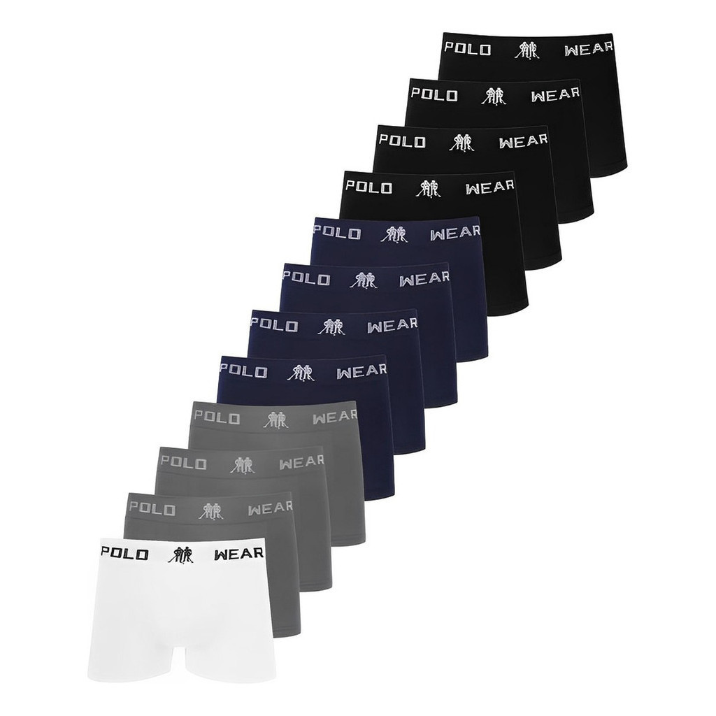 Kit 12 Cuecas Boxer Polo Wear Microfibra Sem Costura Masculina Cueca Box Adulto Confortável