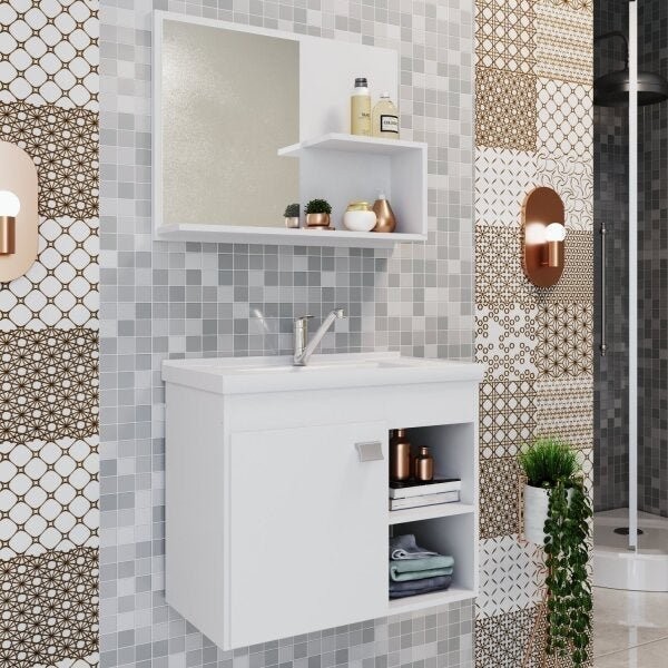 Gabinete Suspenso com Cuba e Espelheira Bia  Branco em Oferta na Shopee