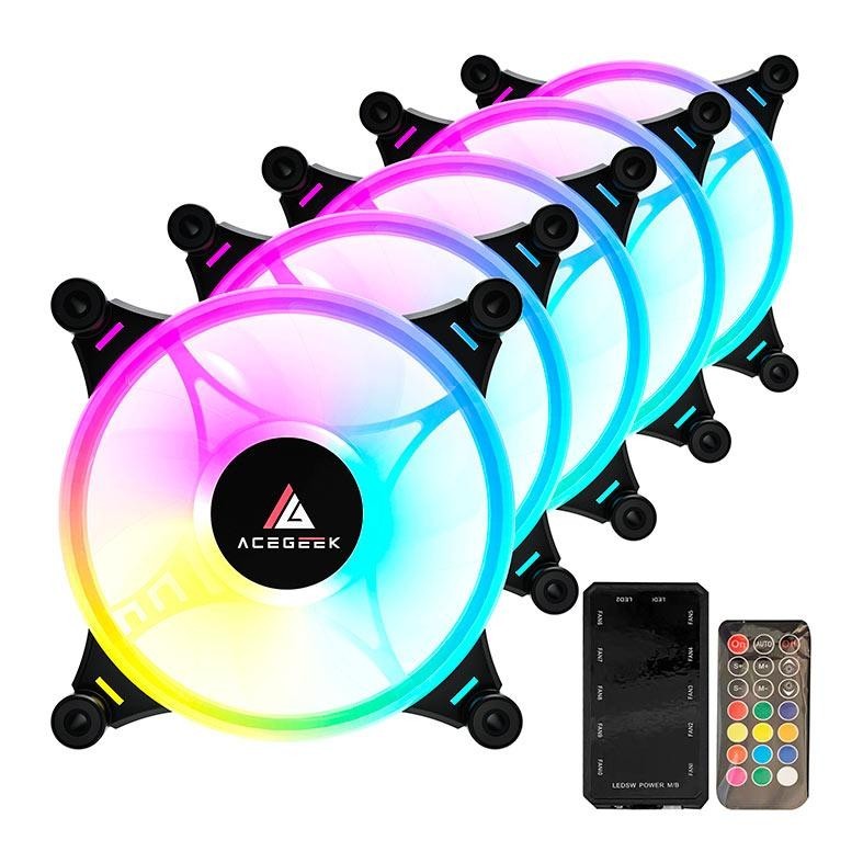 Kit Ventoinha Acegeek Crystal, 5x120mm, ARGB, Preto, AG-CRYSTAL5X1-BK em Oferta na Shopee