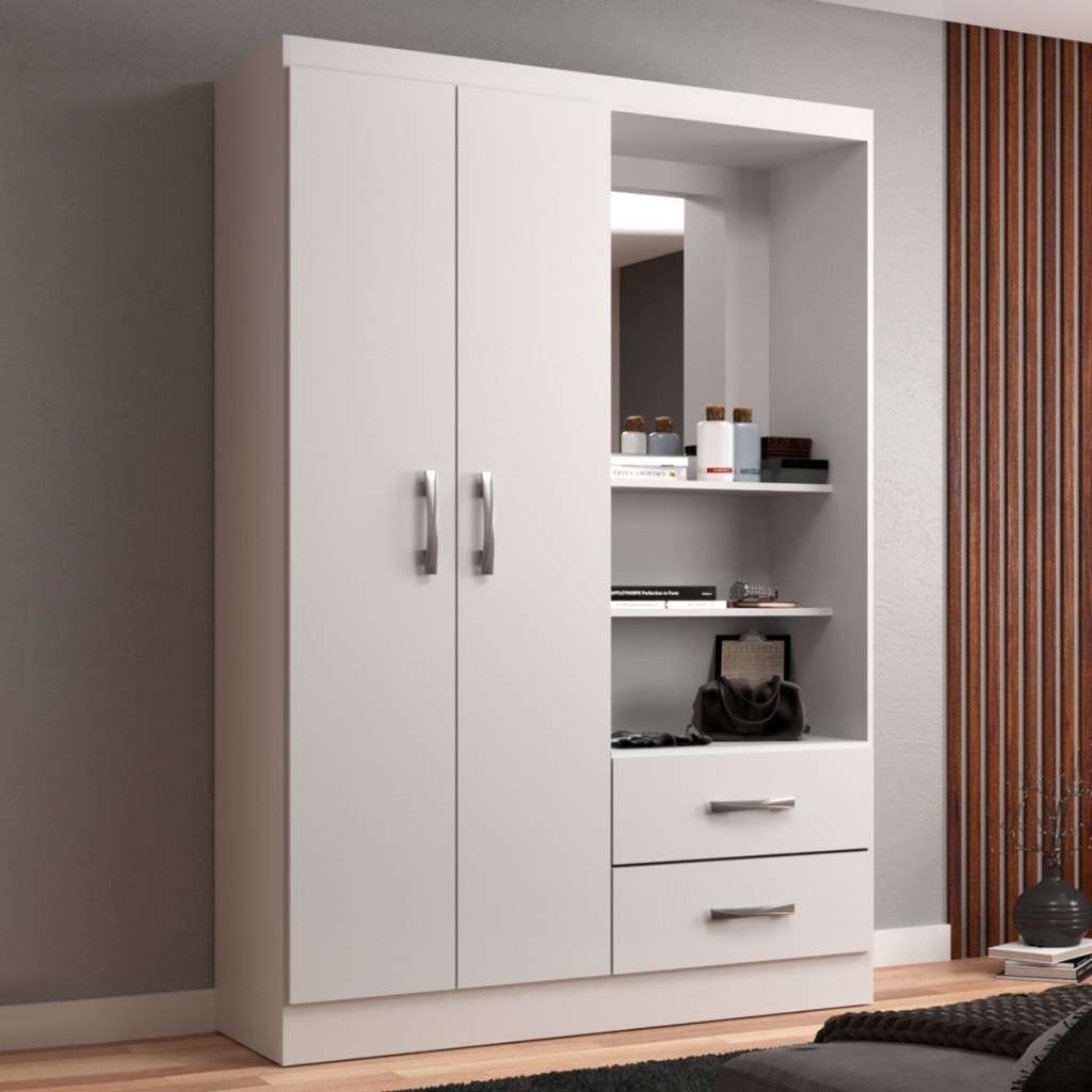 Guarda-Roupa Solteiro Capelinha 2 Portas 2 Gavetas com Espelho - Home & Living