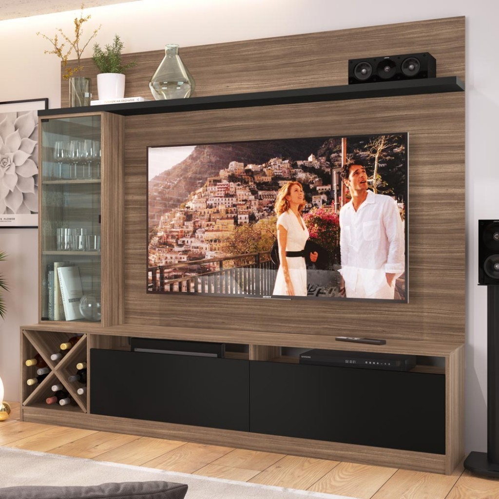 Rack com Painel para TV ATÉ 60 POLEGADAS 3 PORTAS 2020 MN/PTX MONTANA/PRETO - QUIDITÁ MÓVEIS em Oferta na Shopee