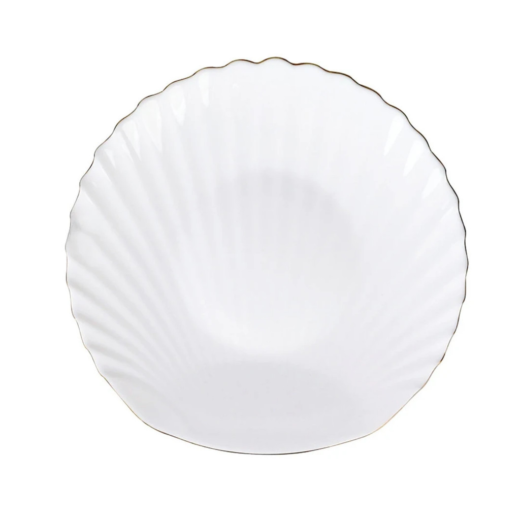 Prato De Sobremesa Branco Concha 20cm Borda Dourada Gold Rim - Home & Living