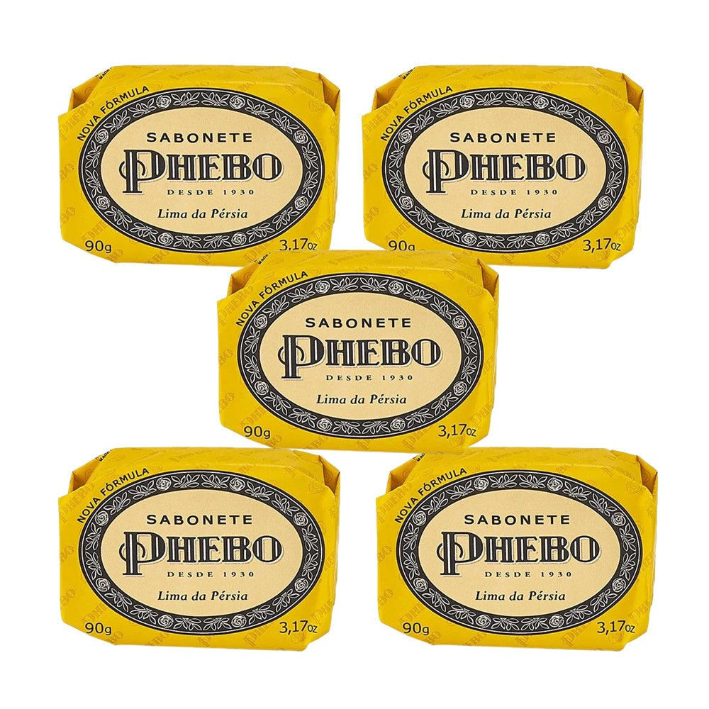 Kit 5 Sabonete em Barra Lima da Pérsia Glicerina Óleo de Palma Phebo 90g
