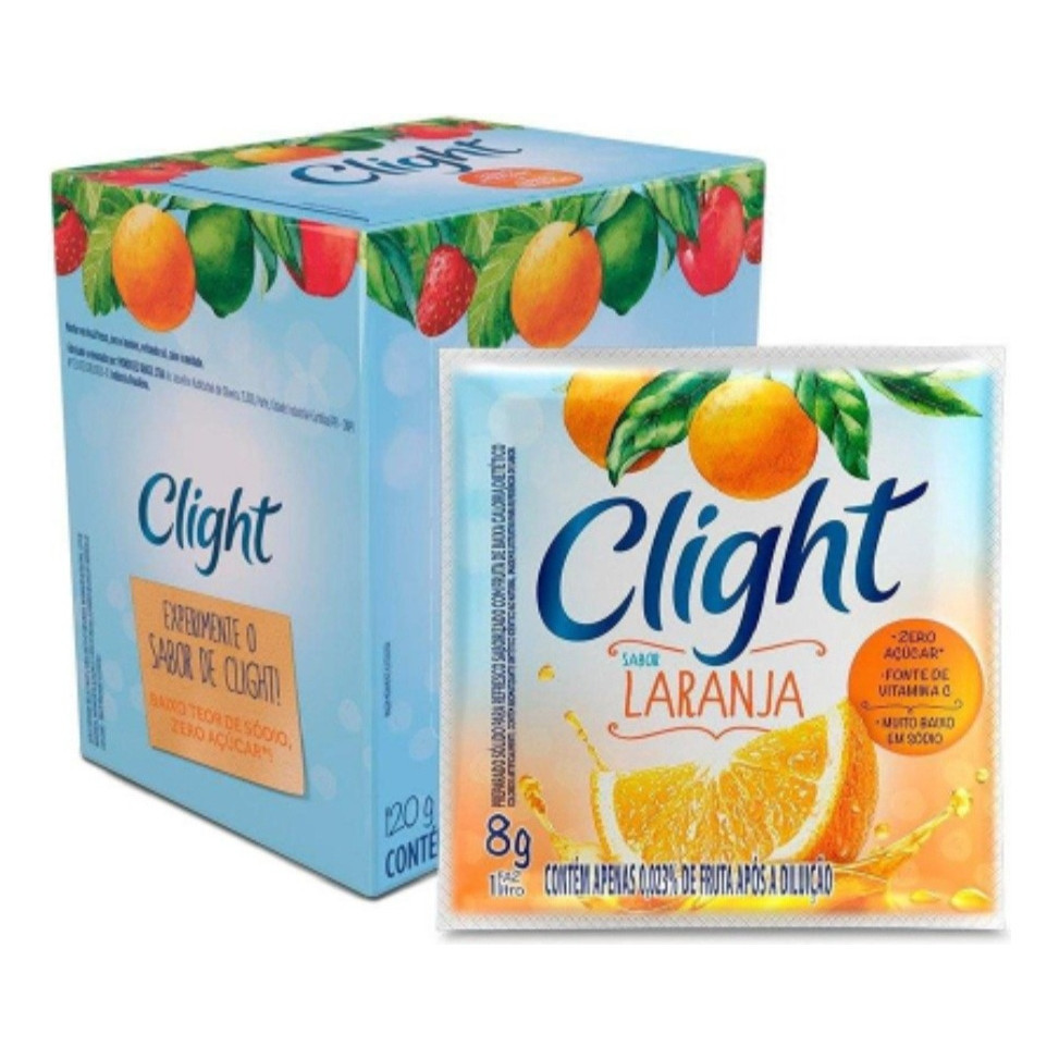 Kit 15 Suco Refresco Em Pó Clight Laranja 8g Zero Açúcar