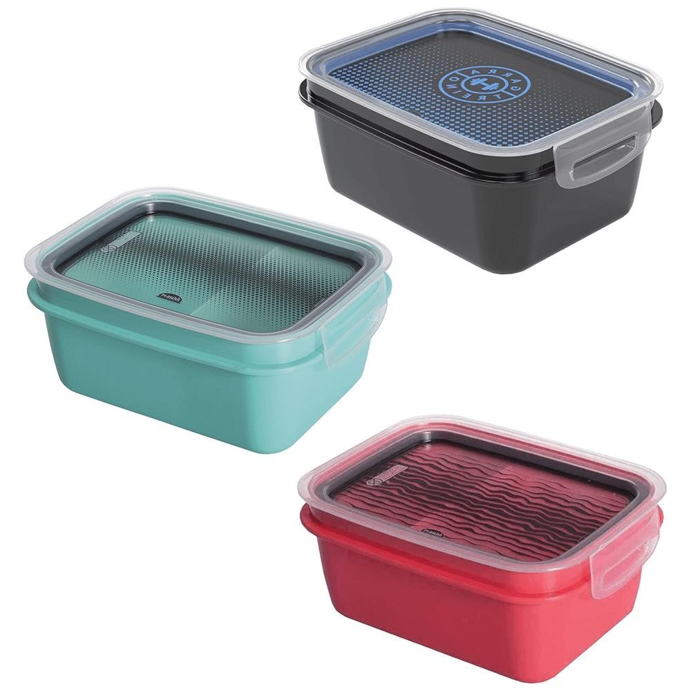 Marmita Retangular Plasútil de Plástico 850ml com Divisória Removível e Travas, Sortido - 13422 em Oferta na Shopee