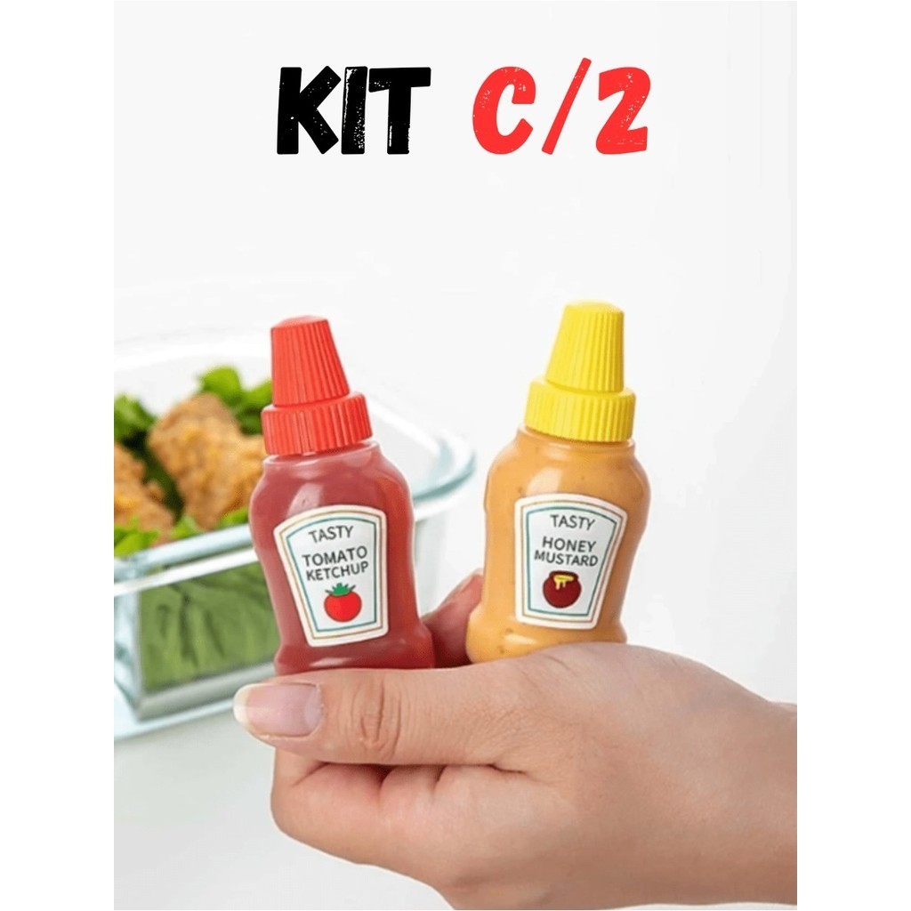 Kit 2 Mini Bisnagas Garrafinhas de Molho Salada Mostarda Ketchup coisas diferentes para casa Cozinha