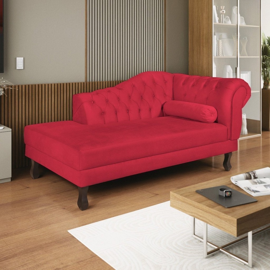 Diva Recamier Dora 140cm Lado Esquerdo Vermelho Suede Vermelho
