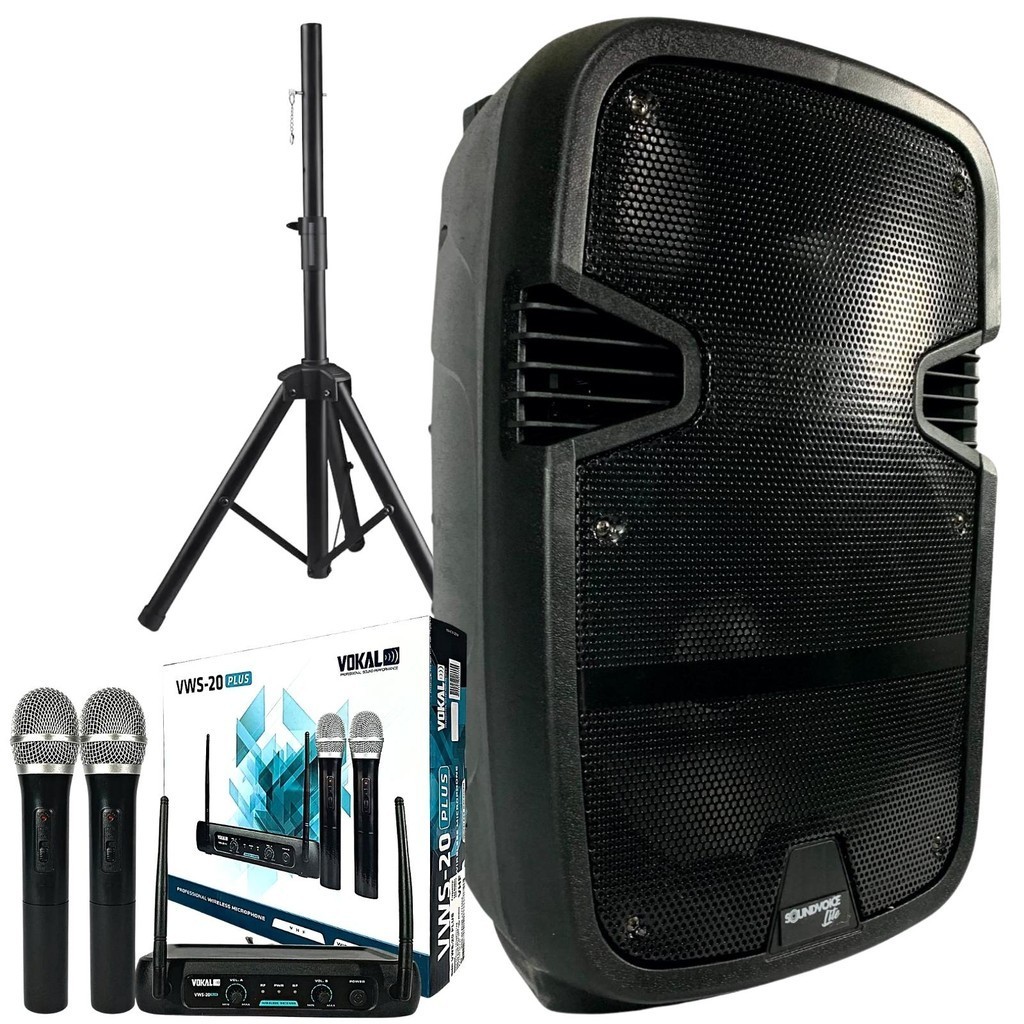 Kit Caixa De Som Amplificada Bluetooth Usb Fm + Microfone Sem Fio + Tripe - Audio