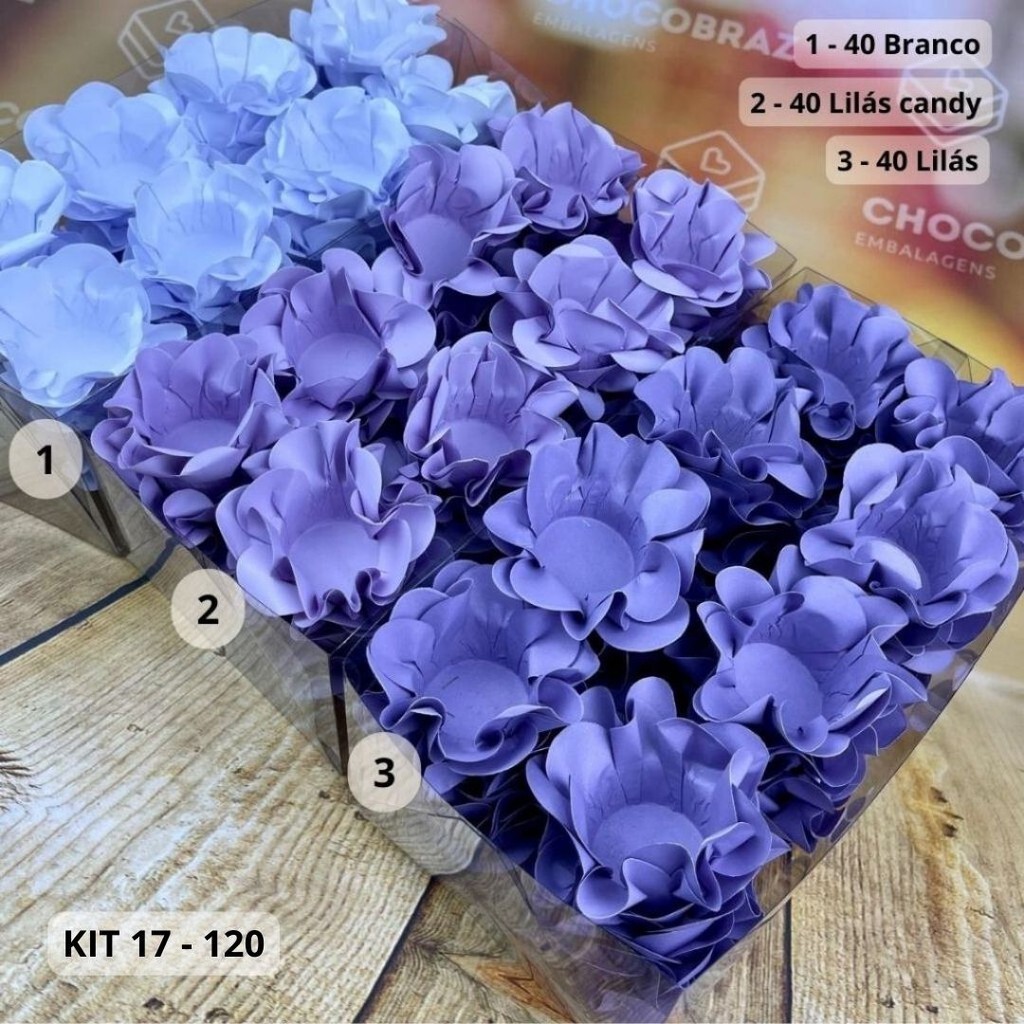 KIT 120 Forminhas Para Doces Finos BRANCO + LILÁS CANDY + LILÁS