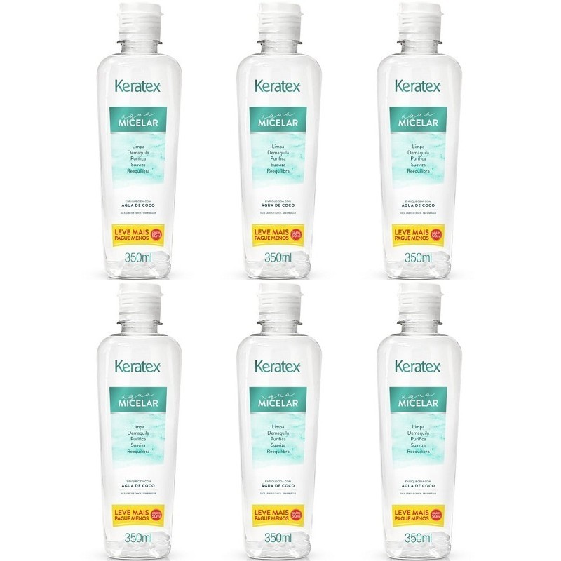 Água micelar Keratex Enriquecida com Agua de Coco 350 ml - 06 unidades