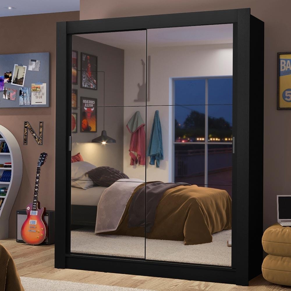 Guarda-Roupa Solteiro Madesa Dallas 2 Portas de Correr de Espelho 2 Gavetas - Home & Living