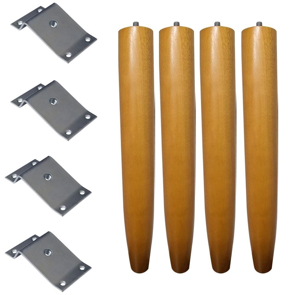 4 Pés Palito Madeira 30cm e 4 Chapinhas Aço Inclinada 15º Mel/Zincado G75 / G59 - Gran Belo - Stationery