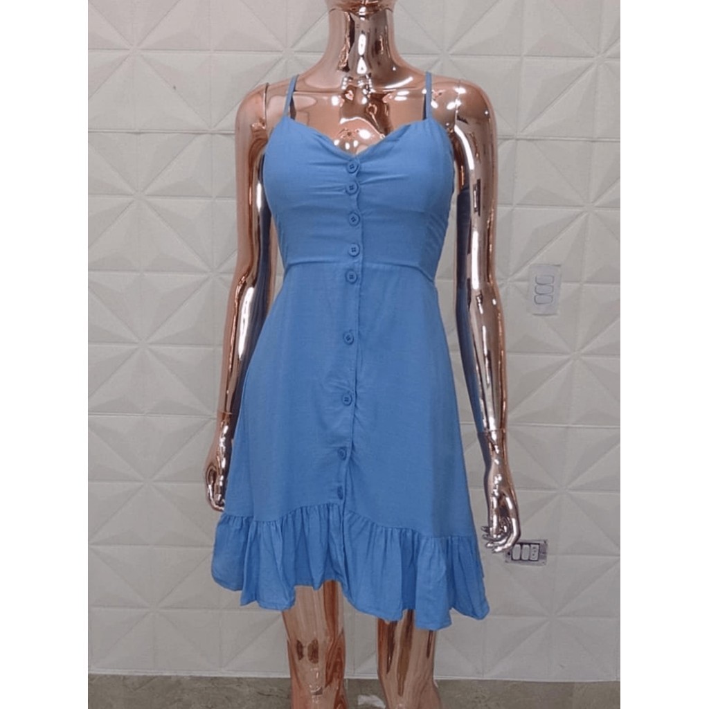 Vestido Curto Ayla Com Botão  bloquinho carnaval 2026 look folia primavera/verão