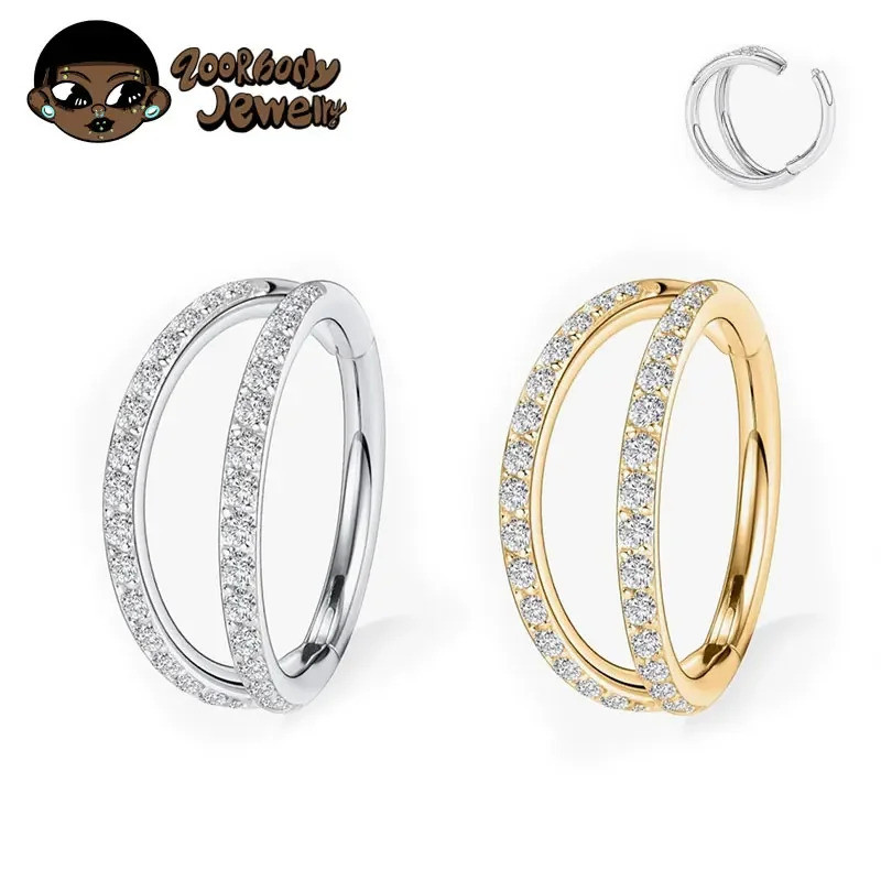 Piercing Argola Segmento Articulado Duas Fileiras Zircônia | Helix, Septo, Rook, Conch, Nariz