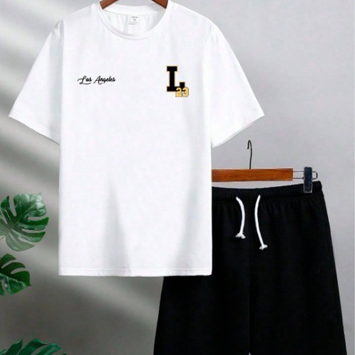 Conjunto Masculino Camiseta Masculina + Bermuda Moletom Estampada Kit