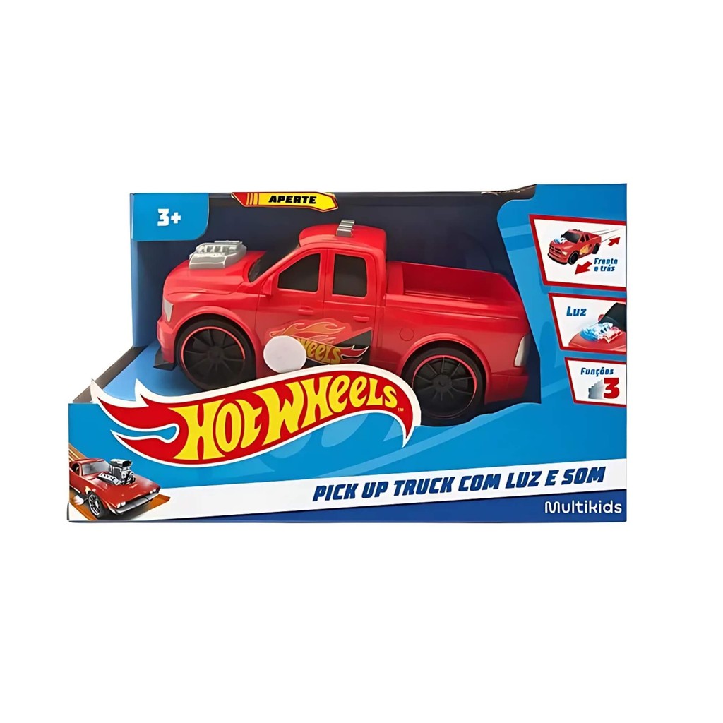 Brinquedo Infantil Carrinho Hot Wheels Pick Up Truck Vermelho Com Luz e Som Multikids - BR1820 em Oferta na Shopee