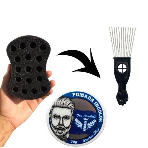 Kit 01 buchinha nudread + 01 Cera + 01 pernte garfo aço bucha enrolar cabelo kit esponja nudred