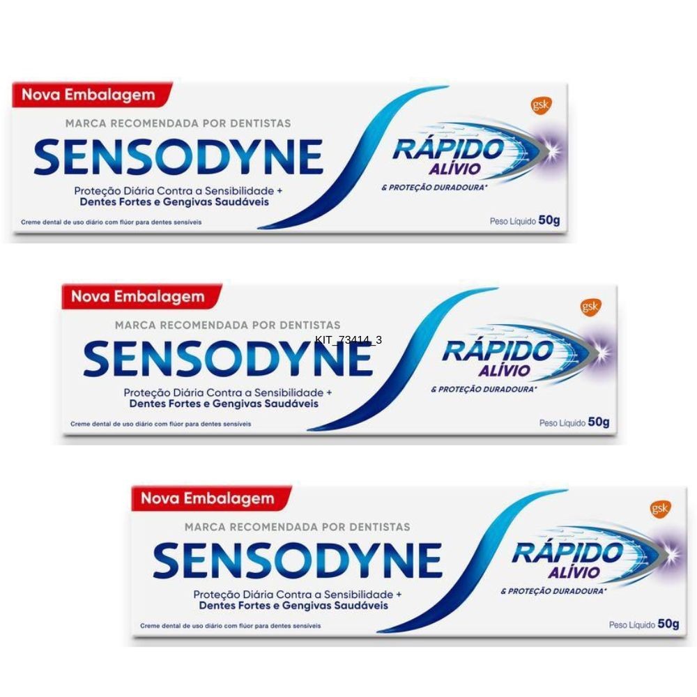 Kit 3 Creme Dental Sensodyne Rápido Alívio 50g - Health
