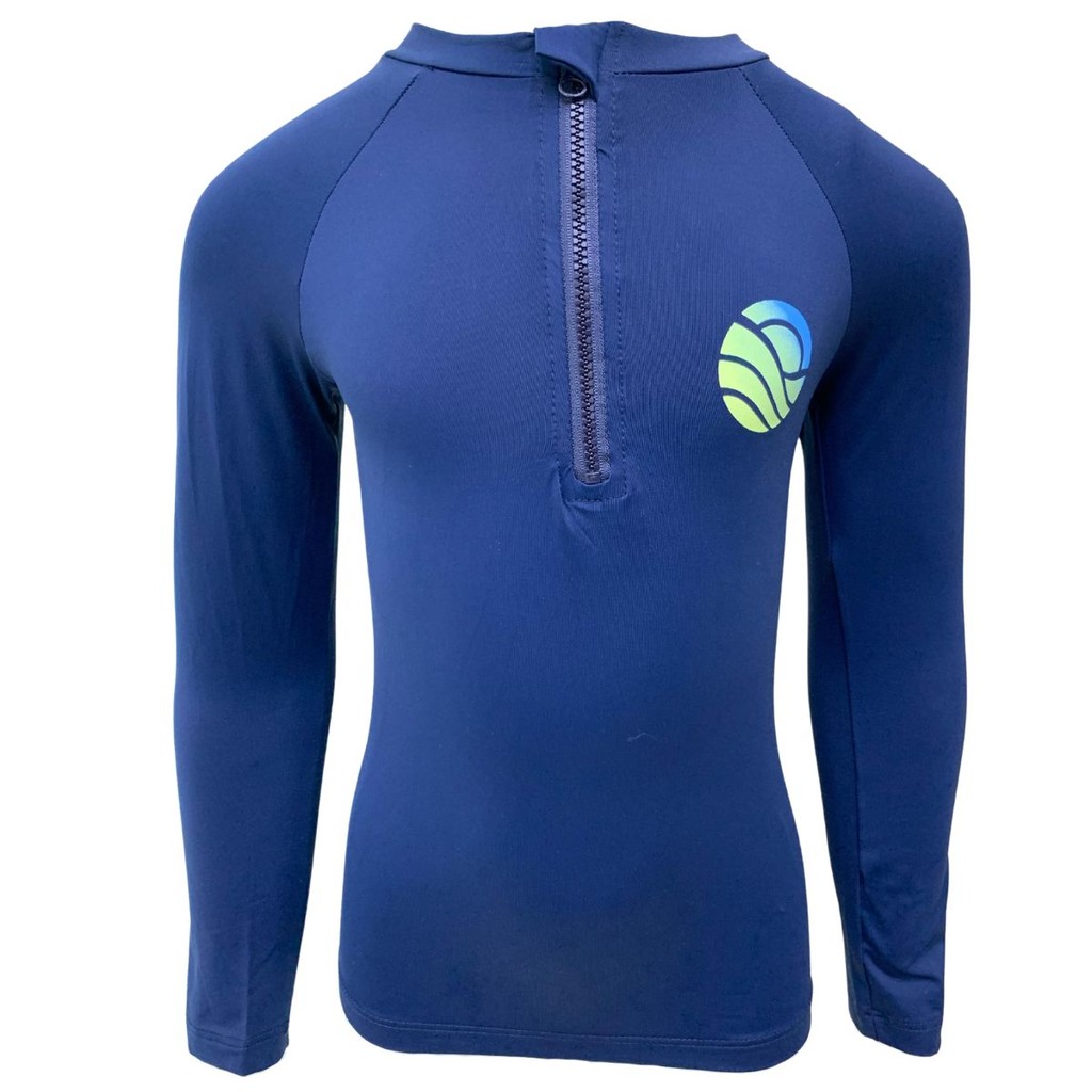 Camisa UV Térmica Infantil Proteção Solar Blusa Camiseta Ziper Azul Proteção Solar Fator 50