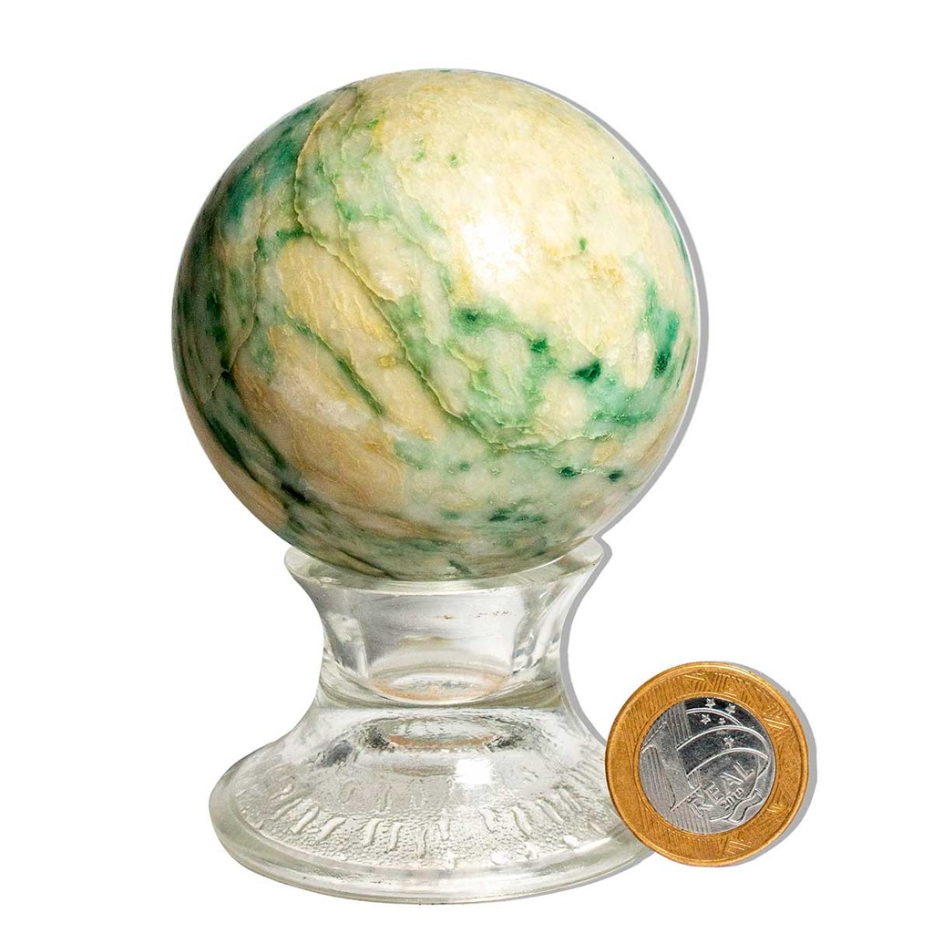 01 Esfera Jade Verde Lapidado 450 a 500g Aprox 7cm Tipo B