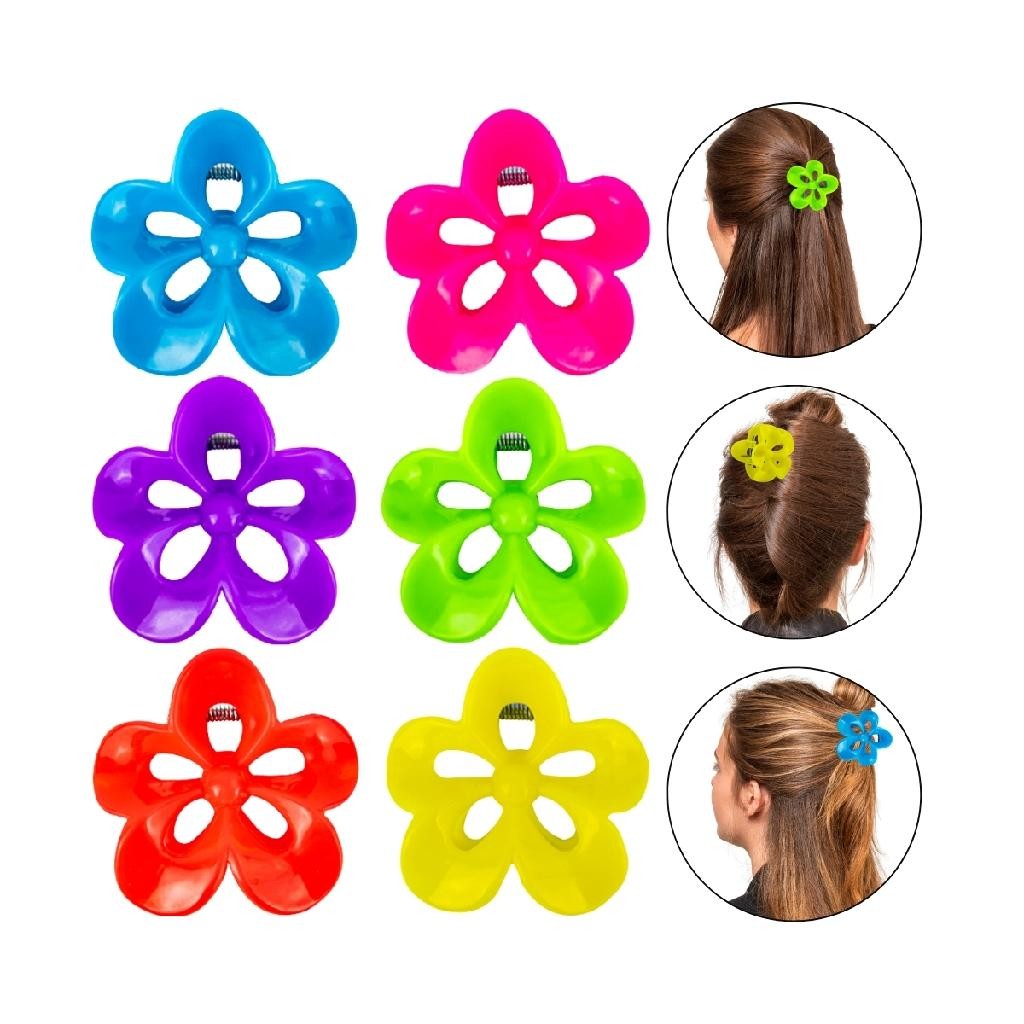 Kit 12 Presilha Prendedor Acessório Cabelo Flor Colorida Havai Penteado Cabelos Presos Coque Verão