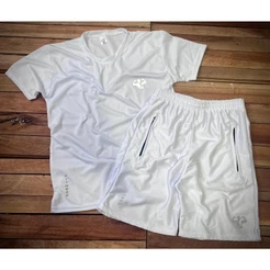 Promoção! Kit Todo Branco Camiseta e Bermuda Com Logo Refletivo + Diversas Cores + Pronta Entrega