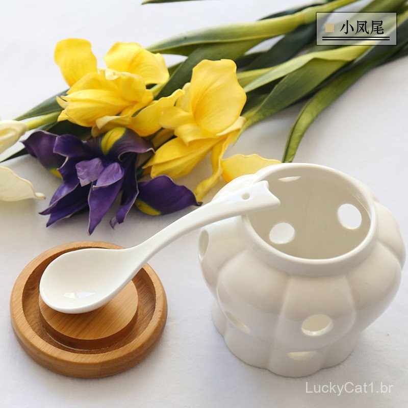 Guarda Alho Cerâmica Recipiente De Grãos Brancos Ventilados Com Tampa De Bambu Pimenta Caixa De Doces Domésticos