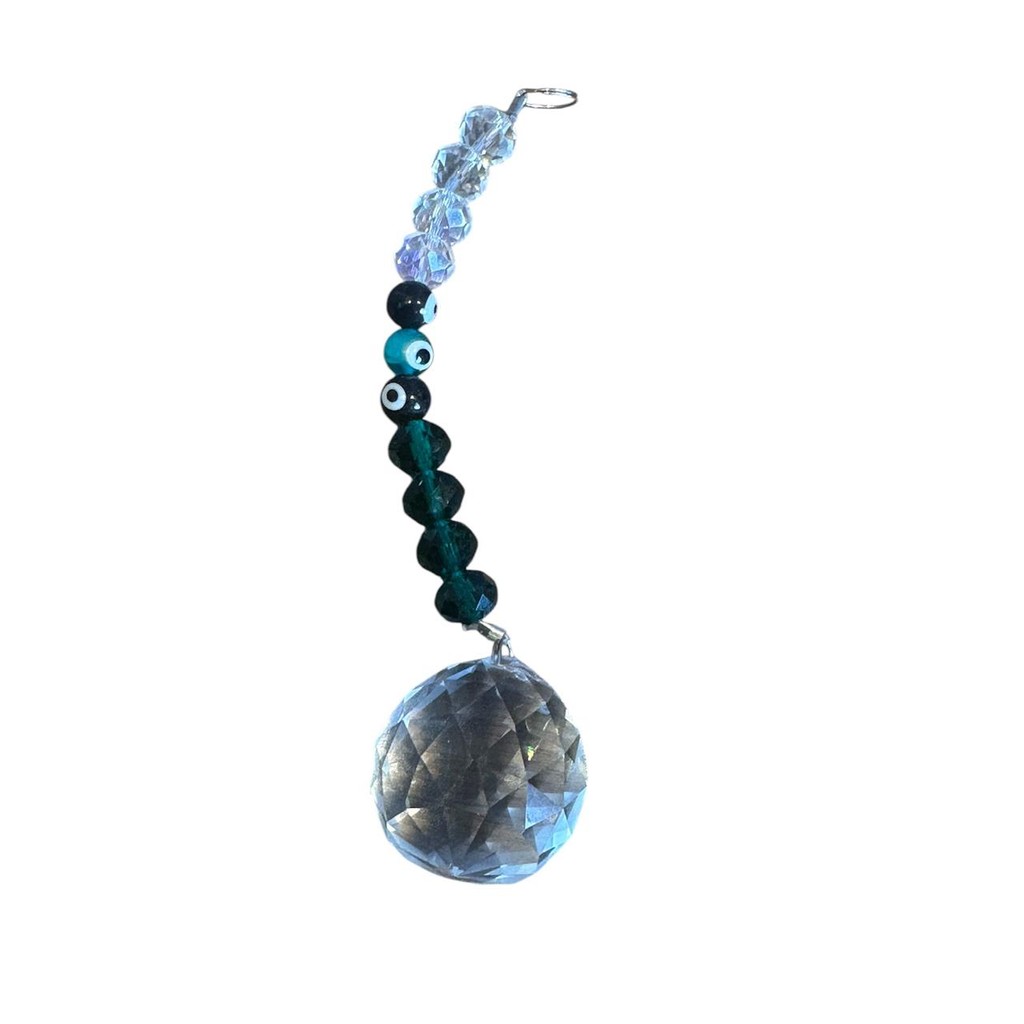Kit Feng Shui Olho Grego: Cores aleatoria Cristal Multifacetado 30mm Com Fio Cinza Un
