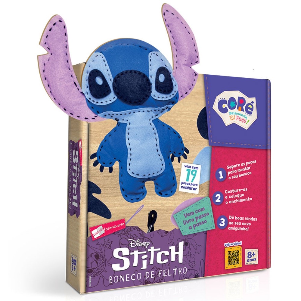 BONECO DE FELTRO STITCH TOYSTER DISNEY COLEÇÃO FAZENDO ARTE COSTURA LINHA AGULHA KIT LIVRO ALINHAVOS - Mom & Baby