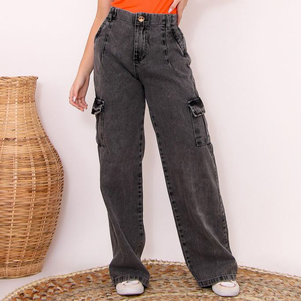 Calça Cargo Cinza Juvenil Feminina Menina Moda Blogueira
